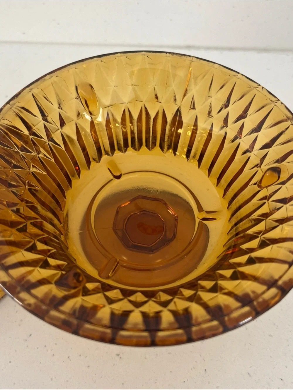 Vintage Indiana Glass Amber Diamond Point Fairy Lamp